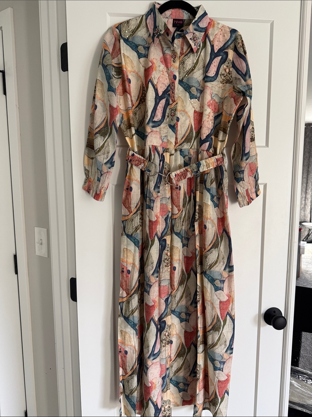 Vintage-Inspired Multi-Color Shirt Dress with Belt